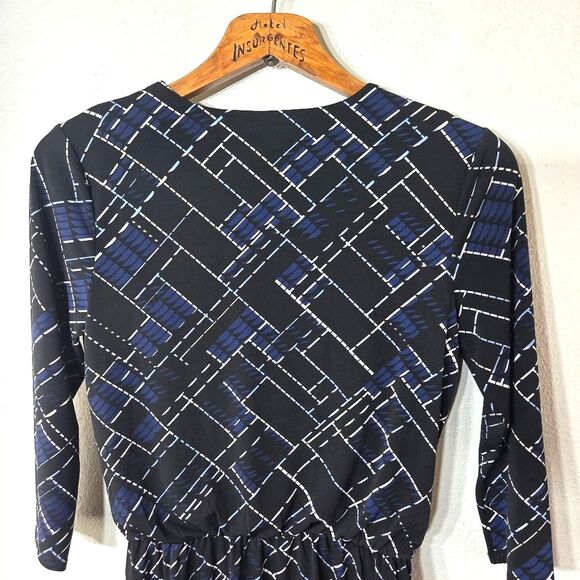 White House Black Market Career Navy Blue Geometric Knee Length Dress Size SM - Picture 8 of 10